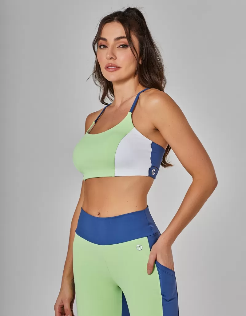 Vestem - Top Média Sustentação Trek Azul Jeans e Menta - TOP1147.I25.C0557