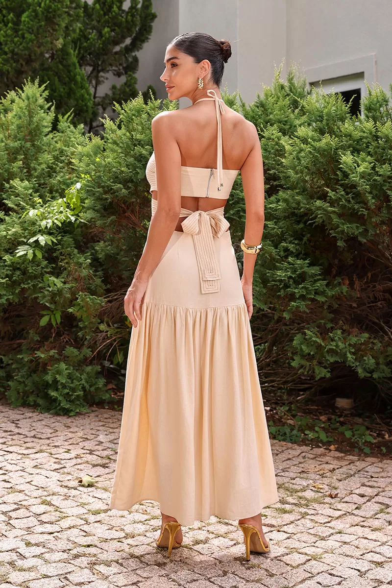 Dot Clothing - Vestido Dot Clothing Gabriela Longuete Pesponto Bege - 2602BEGE