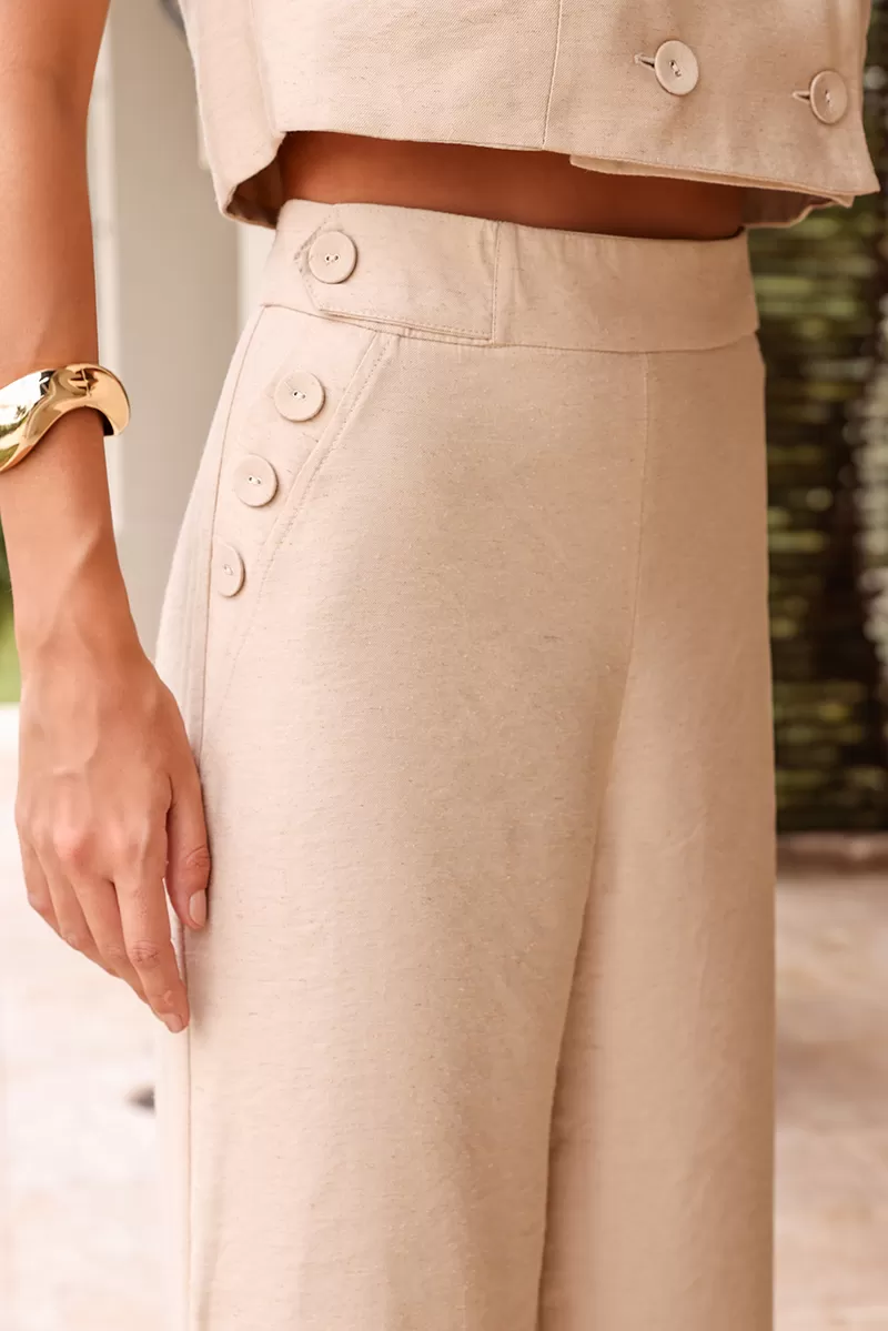 Dot Clothing - Conjunto Dot Clothing Malu Cropped e Pantalona Bege - 2631BEGE