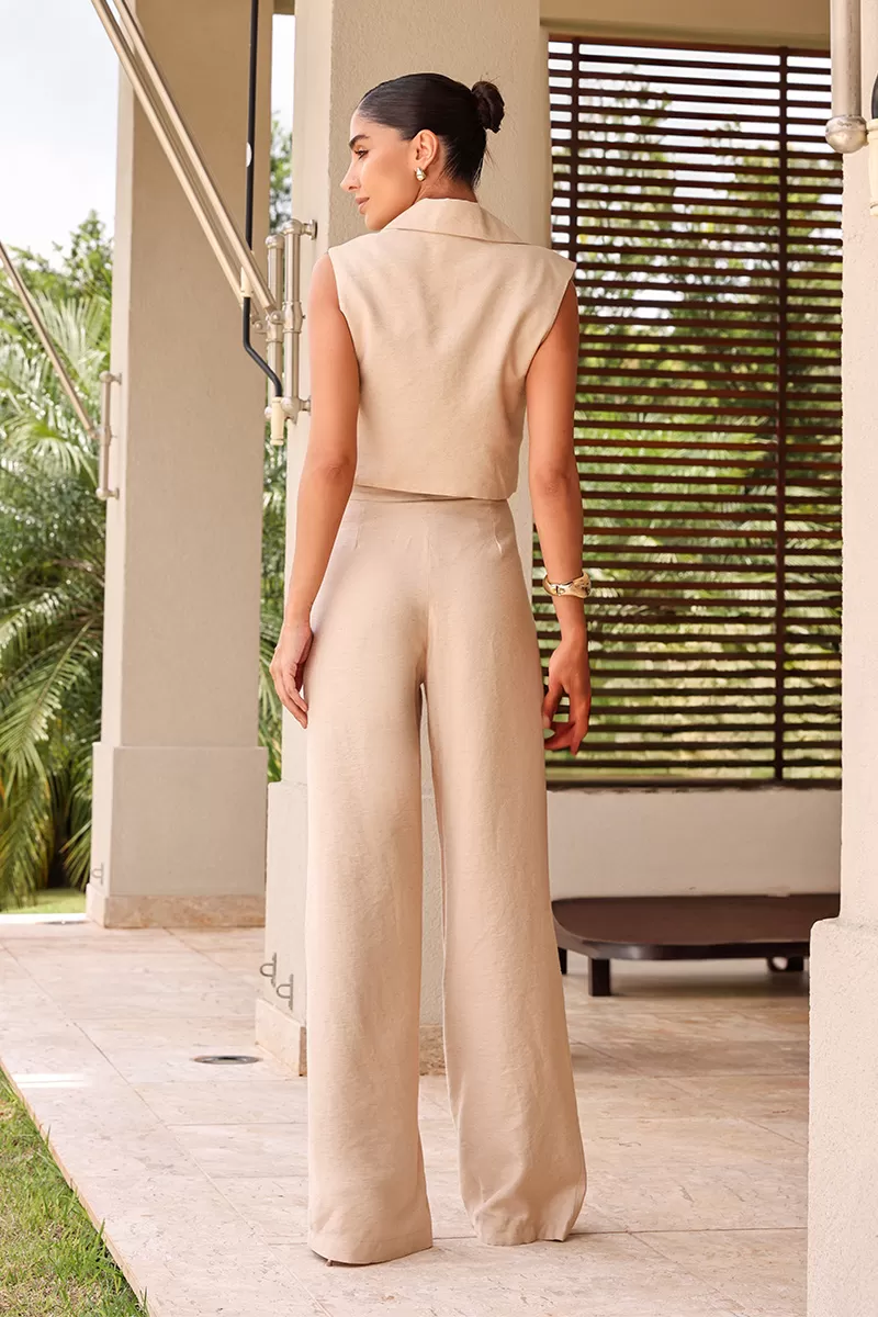 Dot Clothing - Conjunto Dot Clothing Malu Cropped e Pantalona Bege - 2631BEGE