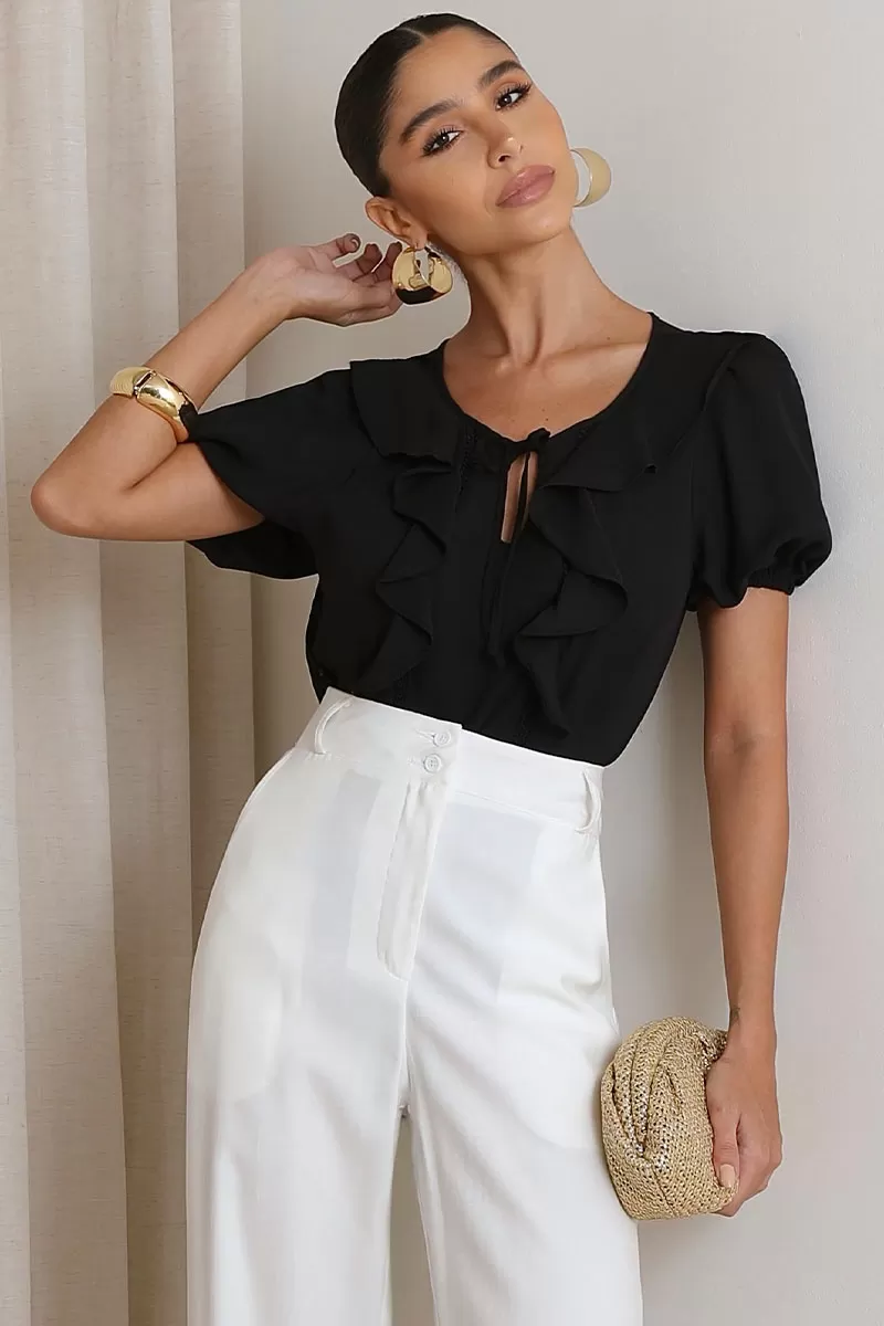 Miss Misses - Blusa Nicole Com Detalhe Babado Com Guipir Preto - 54474001