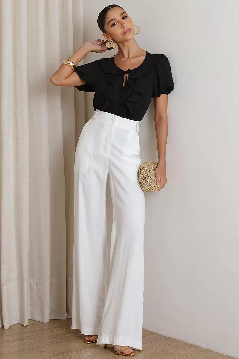 Miss Misses - Blusa Nicole Com Detalhe Babado Com Guipir Preto - 54474001