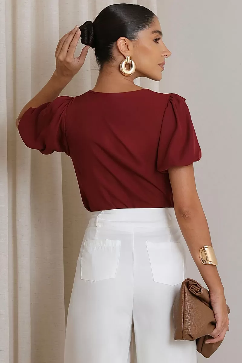 Miss Misses - Nicole Shirt With Frill Detail With Wine Guipir - 54474006