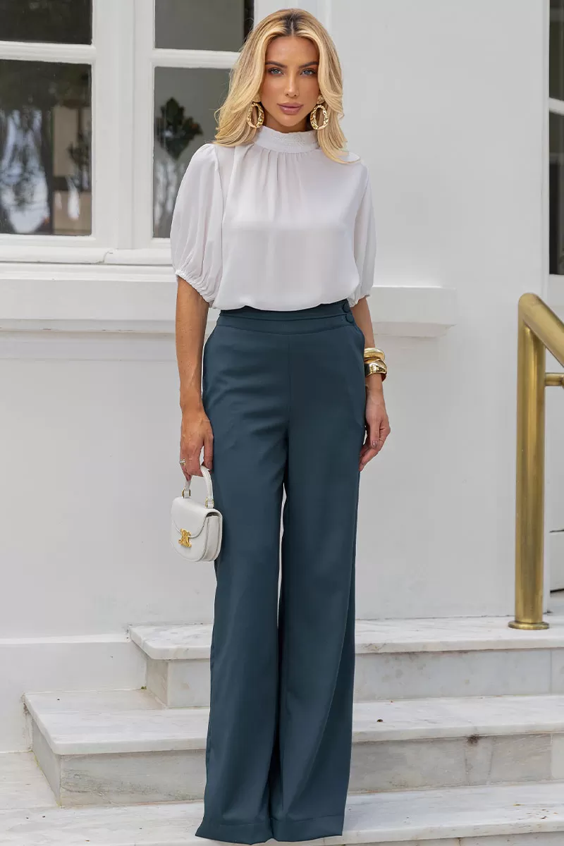 Miss Misses - Blusa Crepe Cintia Com Detalhe Guipir Na Gola Branco - 54489005