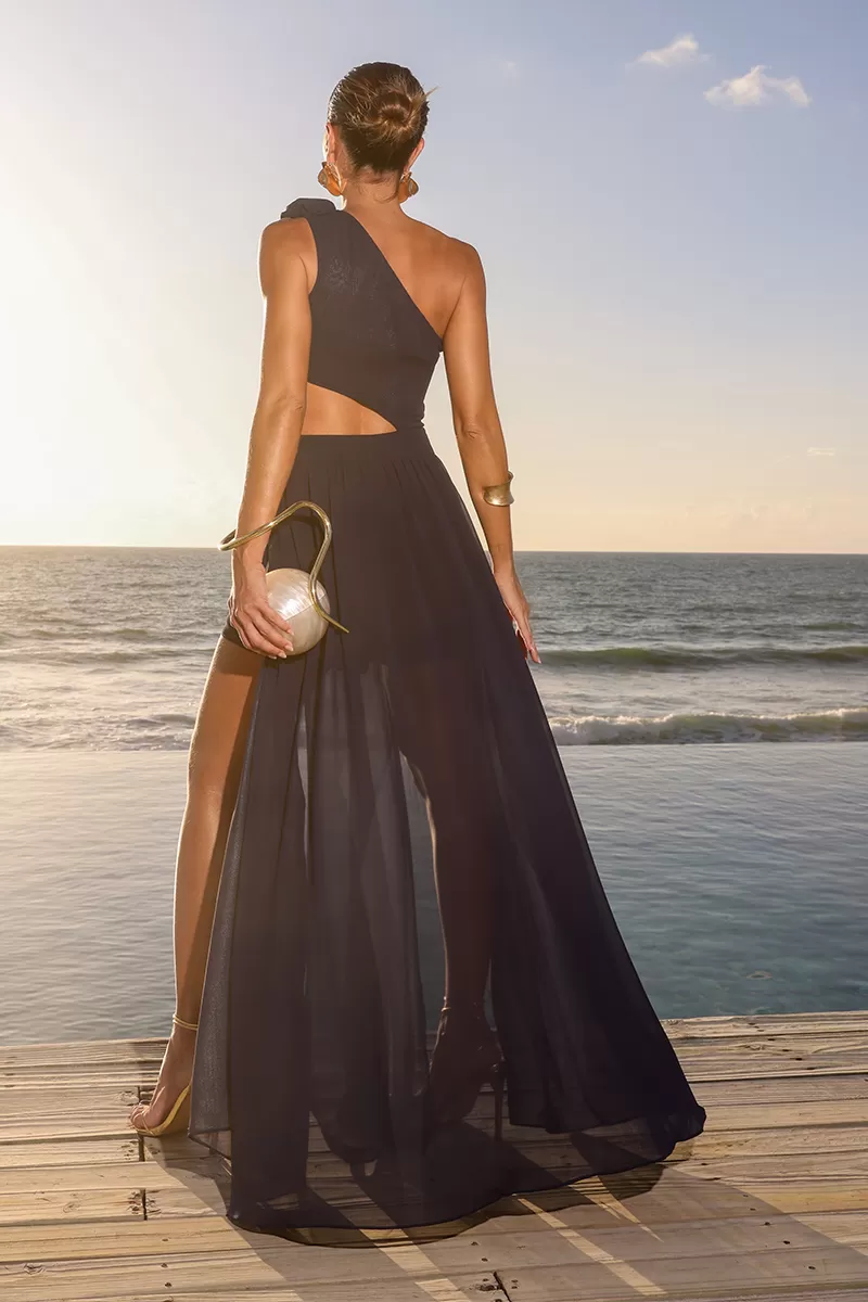 Dot Clothing - Dot Clothing Fernanda One Shoulder Navy Blue Dress - 2599AZULM