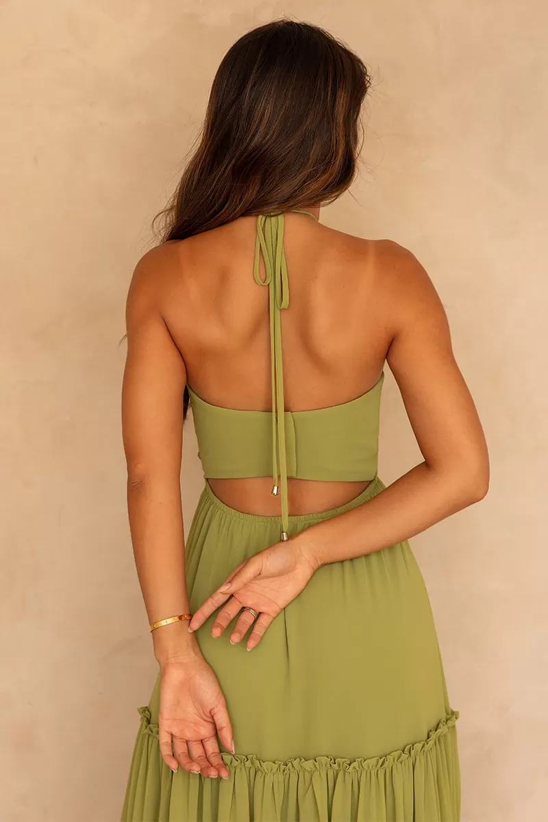 Dot Clothing - Dot Clothing Long Dress AnaLu Cutouts Olive Green - 2584VERDE