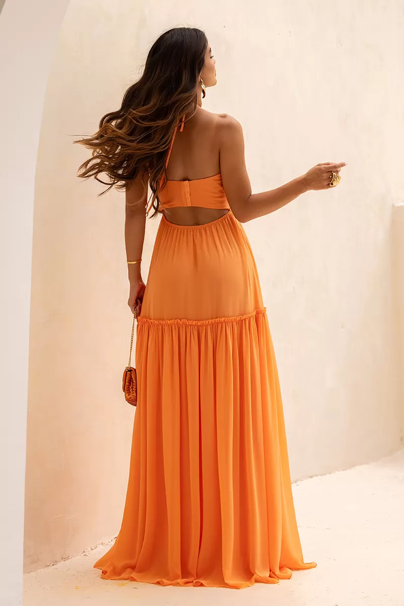 Dot Clothing - Dot Clothing Long AnaLu Orange Cutout Dress - 2584LARANJA