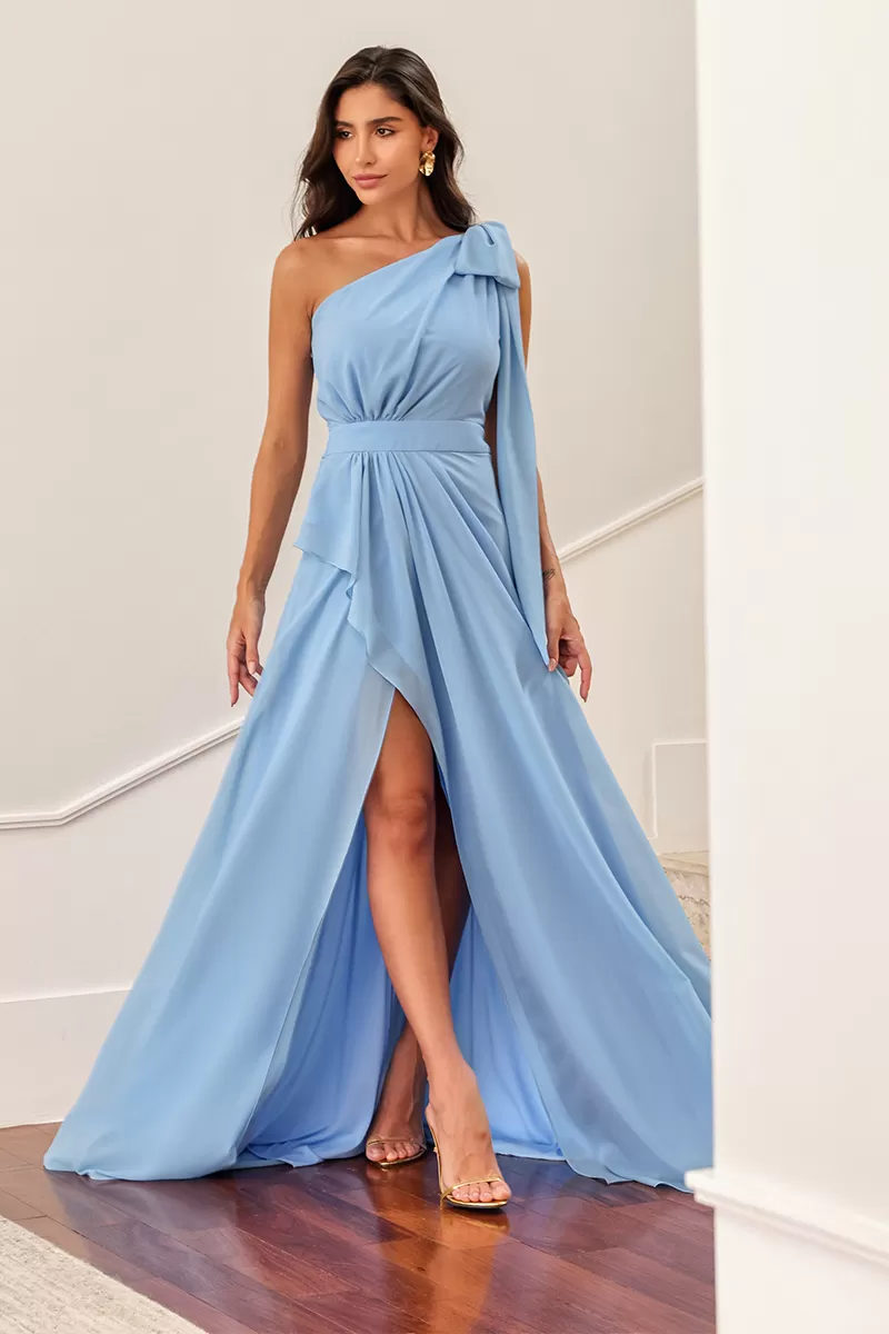 Dot Clothing - Dot Clothing Lilian Dress With Light Blue Slit - 2495AZULCL