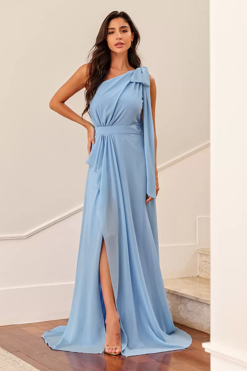 Dot Clothing - Dot Clothing Lilian Dress With Light Blue Slit - 2495AZULCL