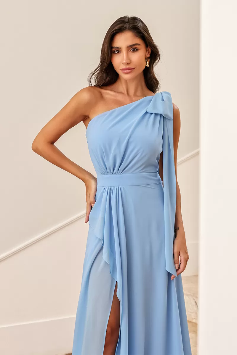 Dot Clothing - Dot Clothing Lilian Dress With Light Blue Slit - 2495AZULCL