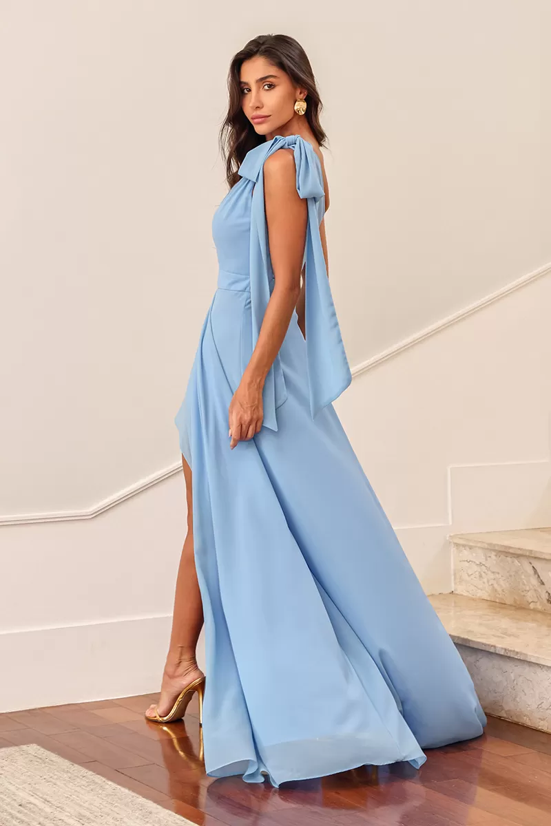 Dot Clothing - Dot Clothing Lilian Dress With Light Blue Slit - 2495AZULCL