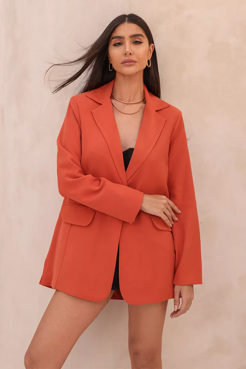 Dot Clothing - Blazer Dot Clothing Tabata Com Fenda Lateral Terracota - 2439TERRA