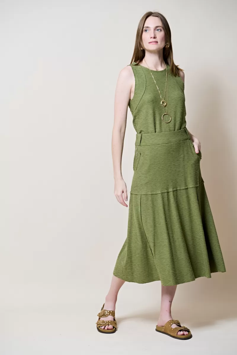 Hidrogênio - MOSS GREEN EVASE MIDI THREAD SKIRT - 19805046