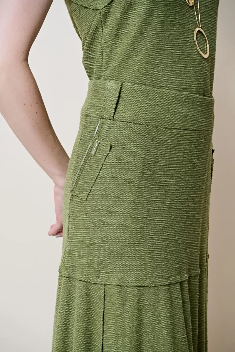 Hidrogênio - MOSS GREEN EVASE MIDI THREAD SKIRT - 19805046