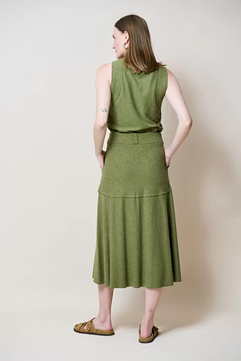 Hidrogênio - MOSS GREEN EVASE MIDI THREAD SKIRT - 19805046
