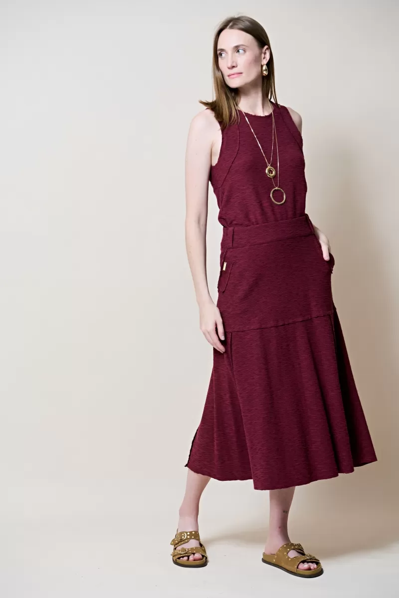 Hidrogênio - SAIA MOLETOM EVASE MIDI A FIO VINHO - 19805043