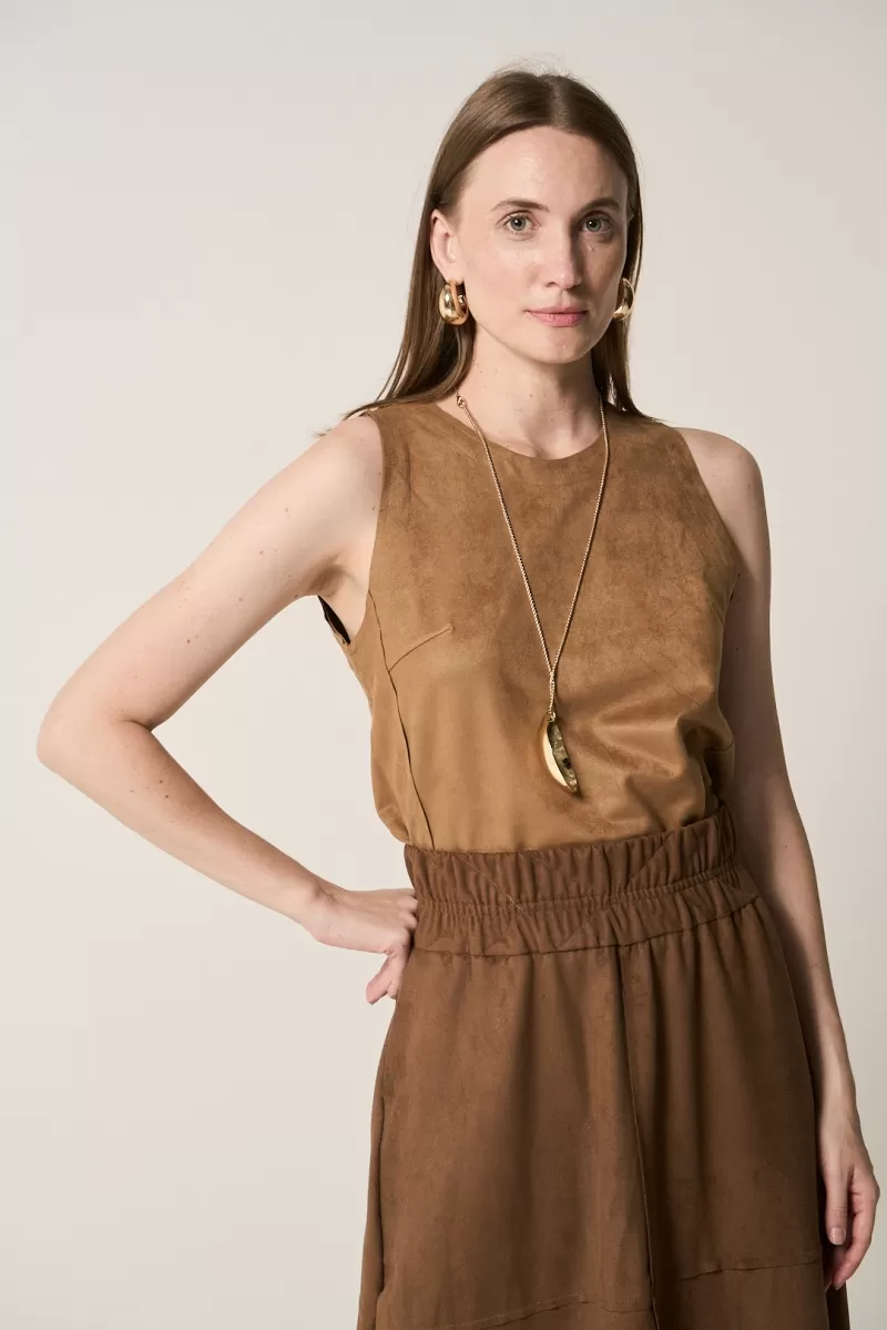 Hidrogênio - REGATA A FIO  SUEDE BEGE NUT - 20296296