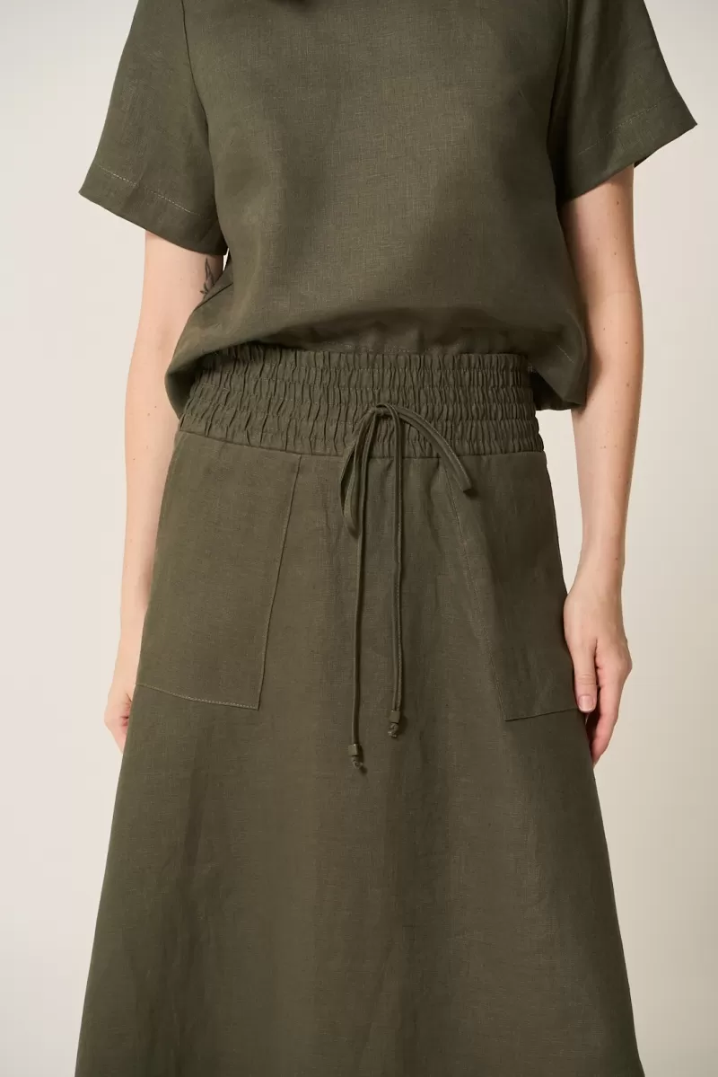 Hidrogênio - 100% MILITARY LINEN MIDI FLARE SKIRT - 19800005