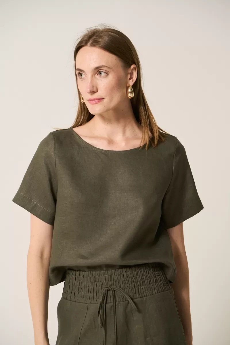 Hidrogênio - BLUSA CROPPED 100% LINHO MILITAR - 19801005
