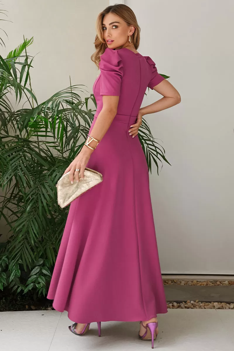 Miss Misses - Vestido Midi Bruna Manga Bufante C/ Barbatana Fúcsia - 54428234