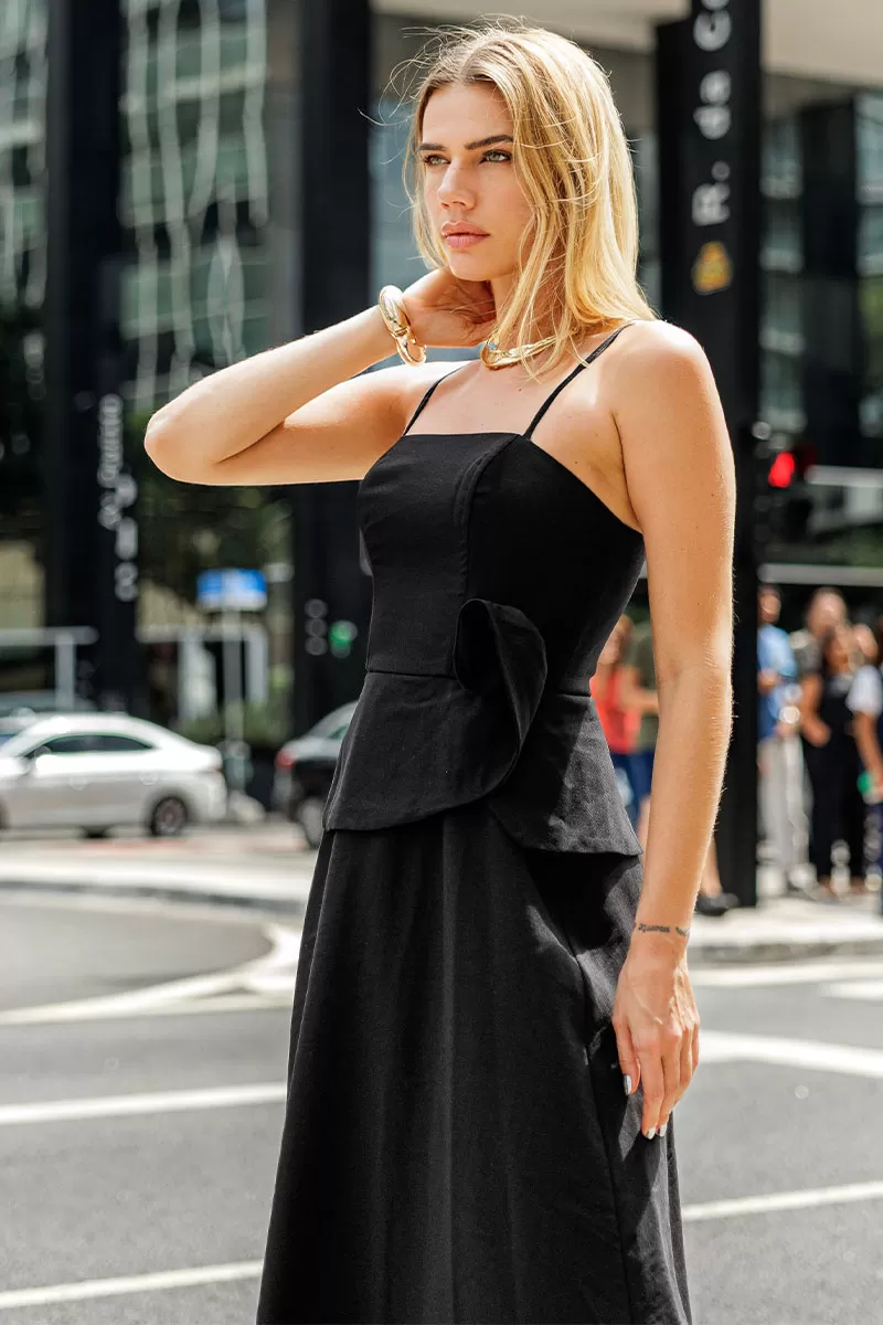 Miss Misses - Jessica Dress with Flower Detail at the Waist in Black - 54497001