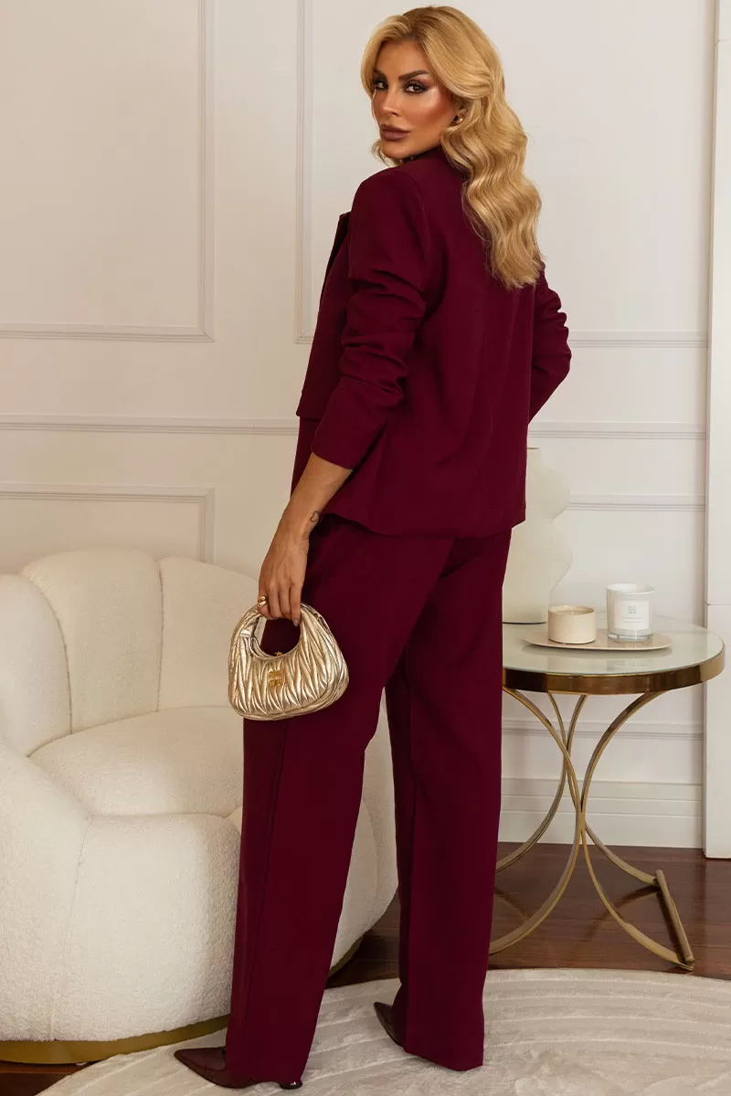 Miss Misses - Heloisa Tailored Pants with Front Pocket Wine - 54510006