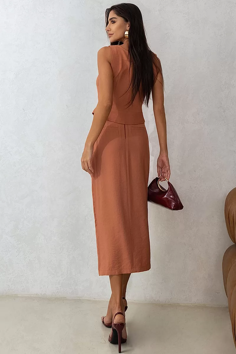 Miss Misses - Isabela Midi Pareo Skirt with Caramel Zipper - 54503134