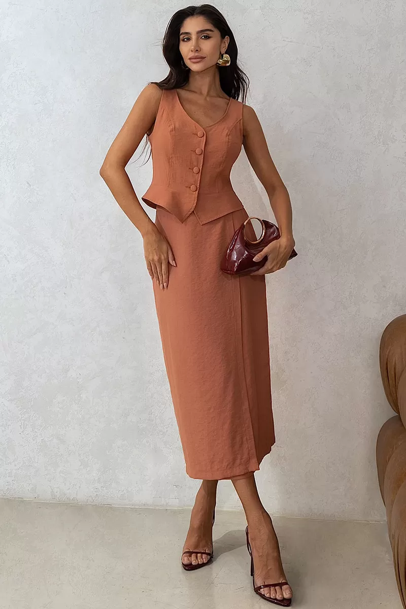 Miss Misses - Isabela Midi Pareo Skirt with Caramel Zipper - 54503134