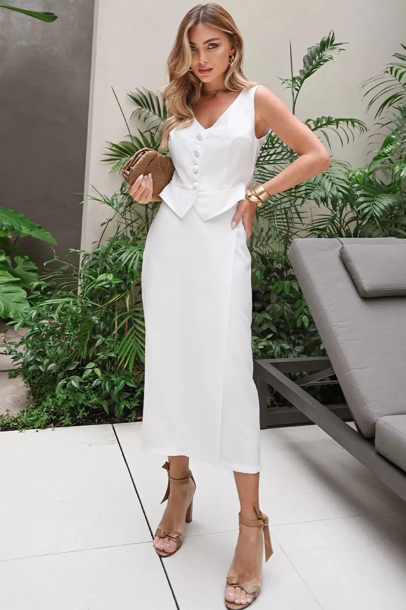 Miss Misses - Isabela Midi Pareô Skirt with Off-Shoulder Zipper - 54503030