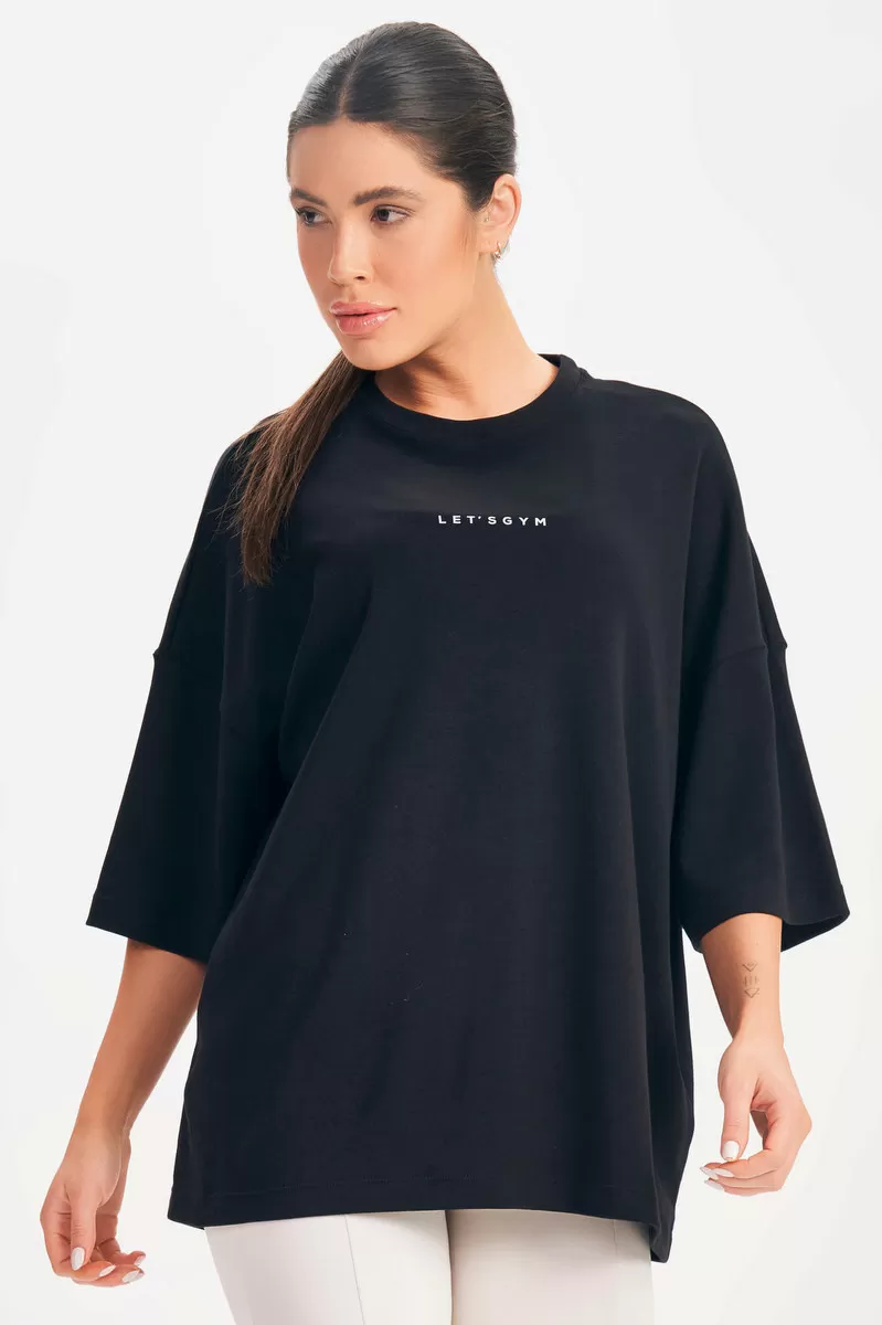 Lets Gym - Camiseta Oversized Basic Flex Preta - 2626PT