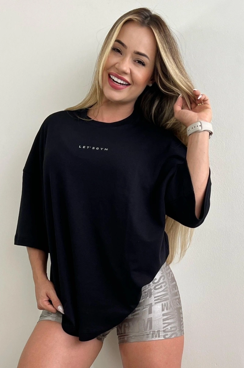 Lets Gym - Camiseta Oversized Basic Flex Preta - 2626PT