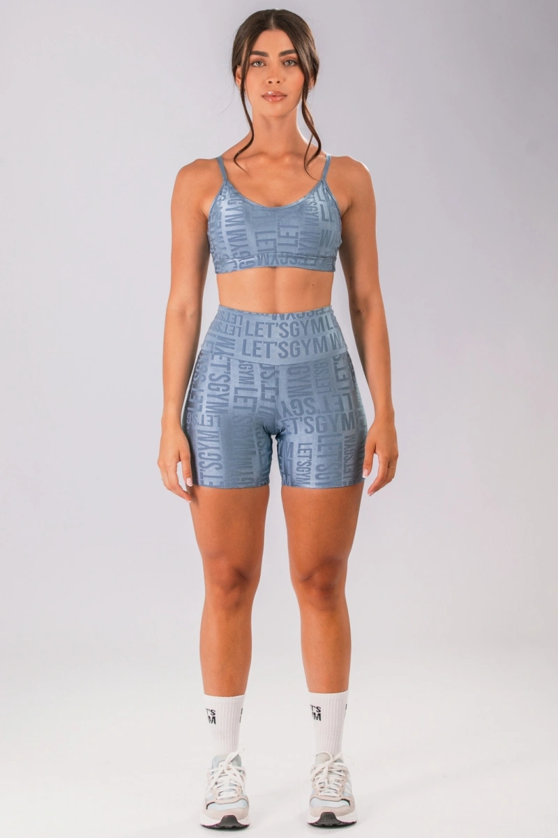 Lets Gym - Shorts Velvet Name Azul Vintage - 2629AZ