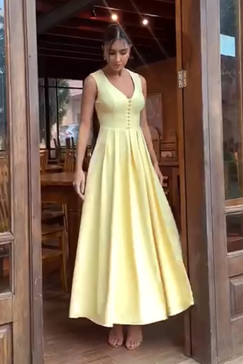 Dot Clothing - Dress Midi Dot Clothing Clara Det Yellow Buttons - 2641AMARELO