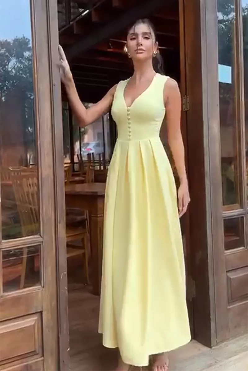 Dot Clothing - Dress Midi Dot Clothing Clara Det Yellow Buttons - 2641AMARELO