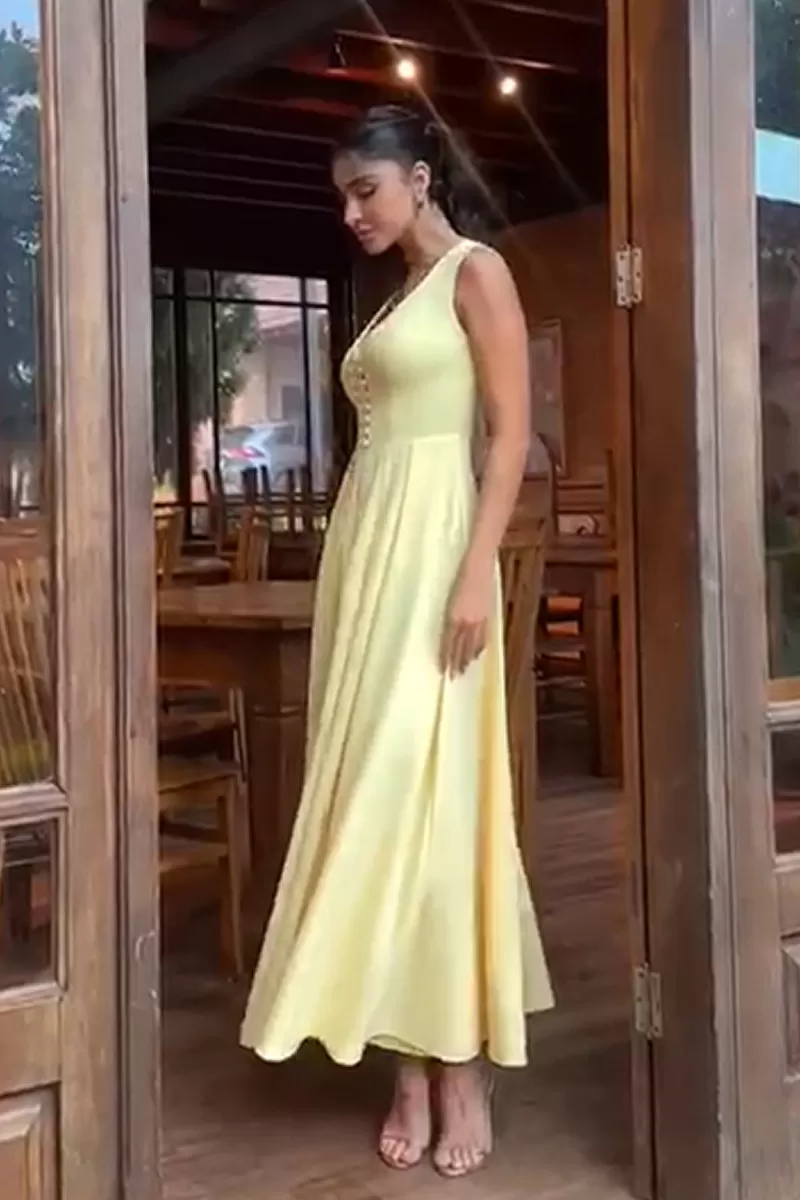 Dot Clothing - Dress Midi Dot Clothing Clara Det Yellow Buttons - 2641AMARELO