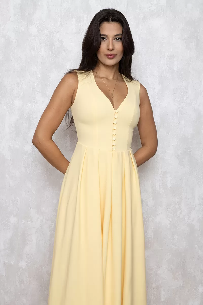 Dot Clothing - Dress Midi Dot Clothing Clara Det Yellow Buttons - 2641AMARELO
