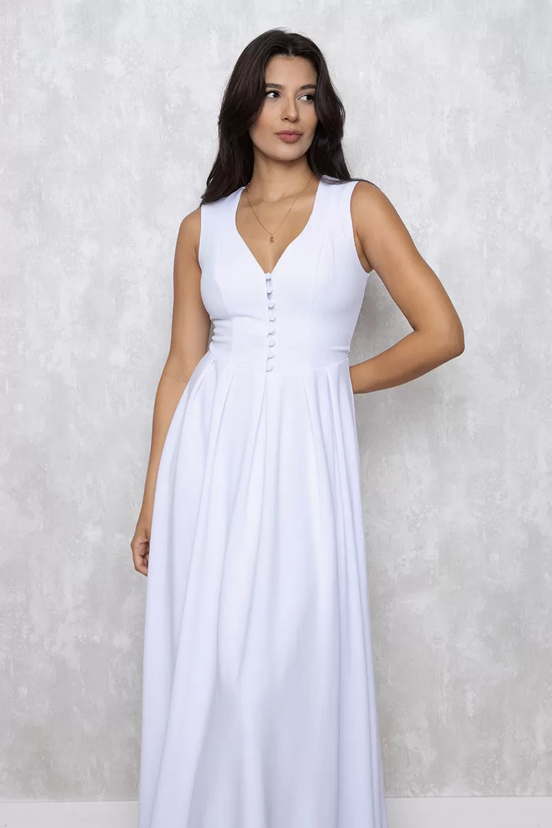Dot Clothing - Dot Clothing Clara Det Buttons White Midi Dress - 2641BRANCO