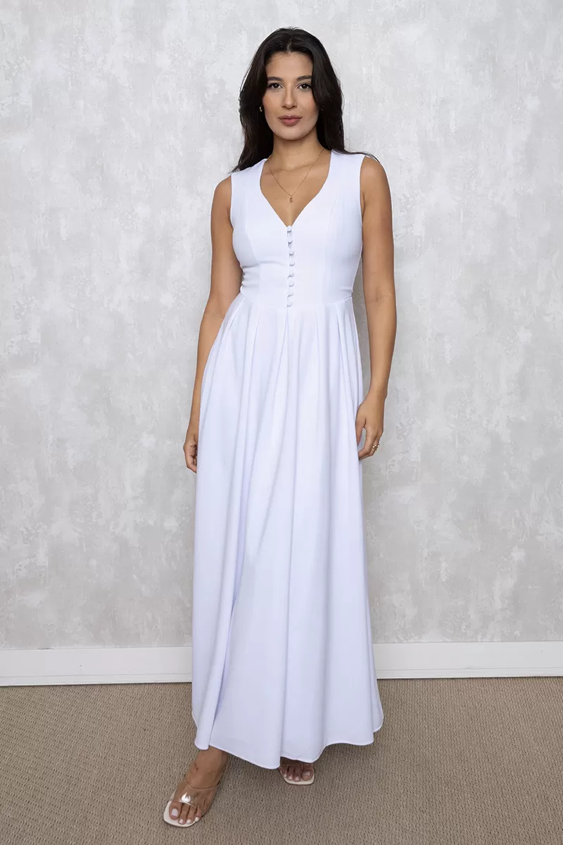 Dot Clothing - Dot Clothing Clara Det Buttons White Midi Dress - 2641BRANCO