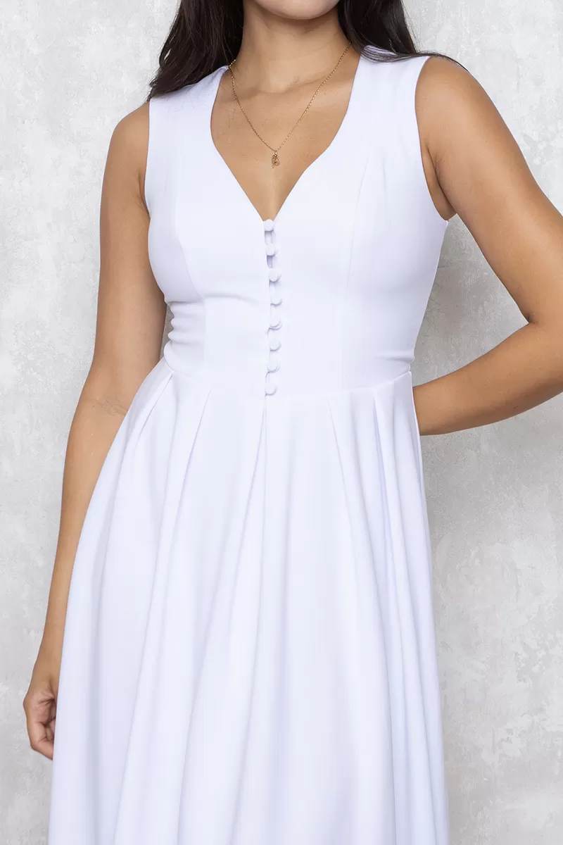 Dot Clothing - Dot Clothing Clara Det Buttons White Midi Dress - 2641BRANCO