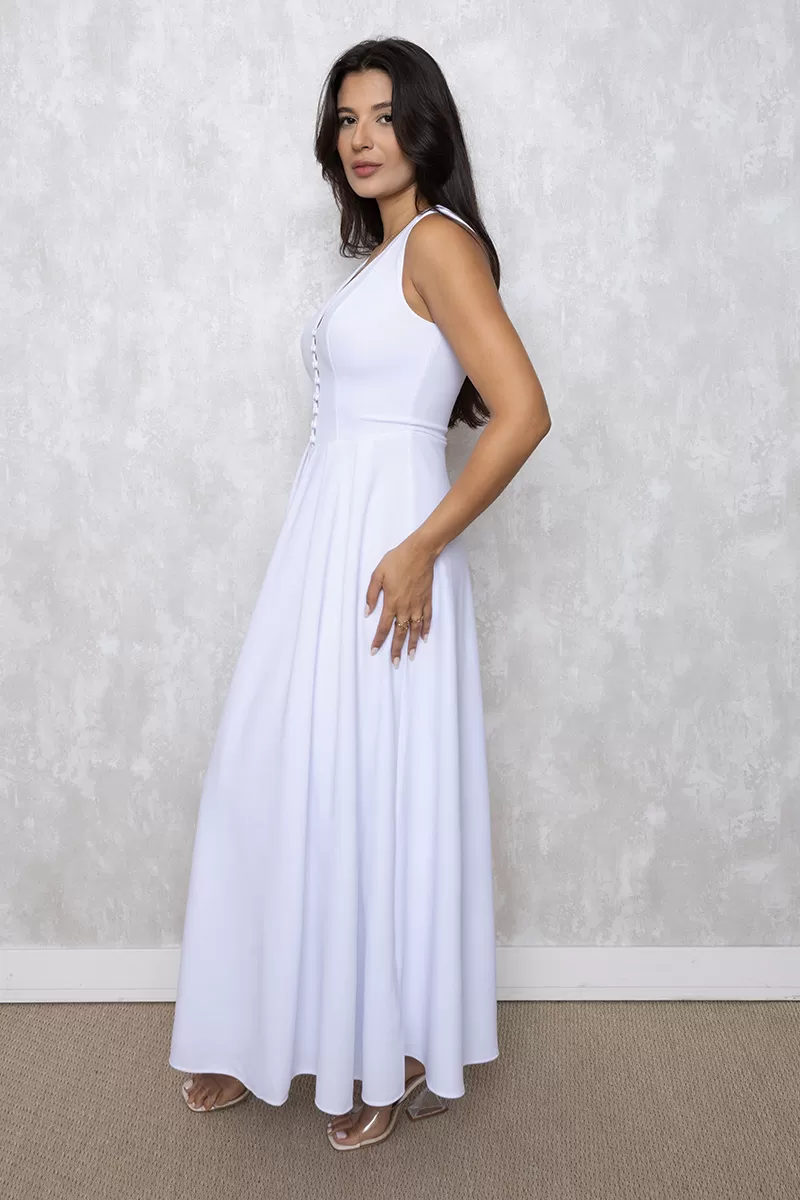 Dot Clothing - Dot Clothing Clara Det Buttons White Midi Dress - 2641BRANCO