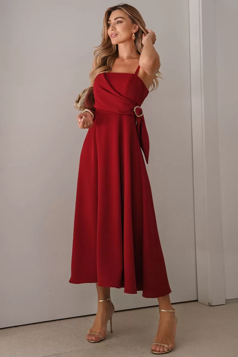 Miss Misses - Luciana Wrap Dress with Wine Buckle Detail - 54500006