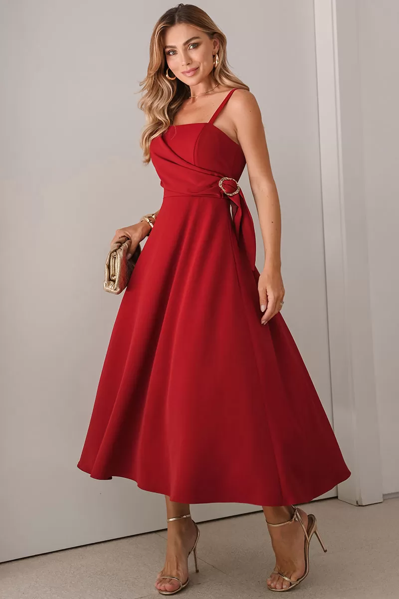 Miss Misses - Luciana Wrap Dress with Wine Buckle Detail - 54500006