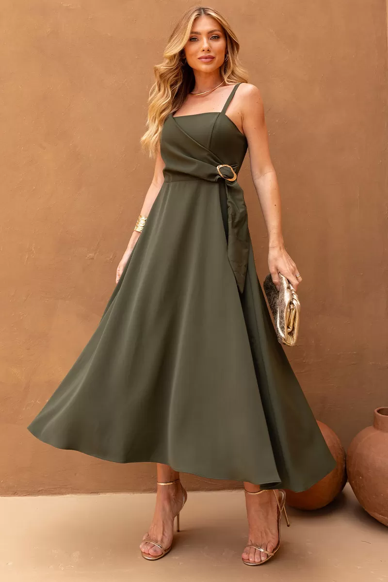 Miss Misses - Luciana Wrap Dress with Green Buckle Detail - 54500023