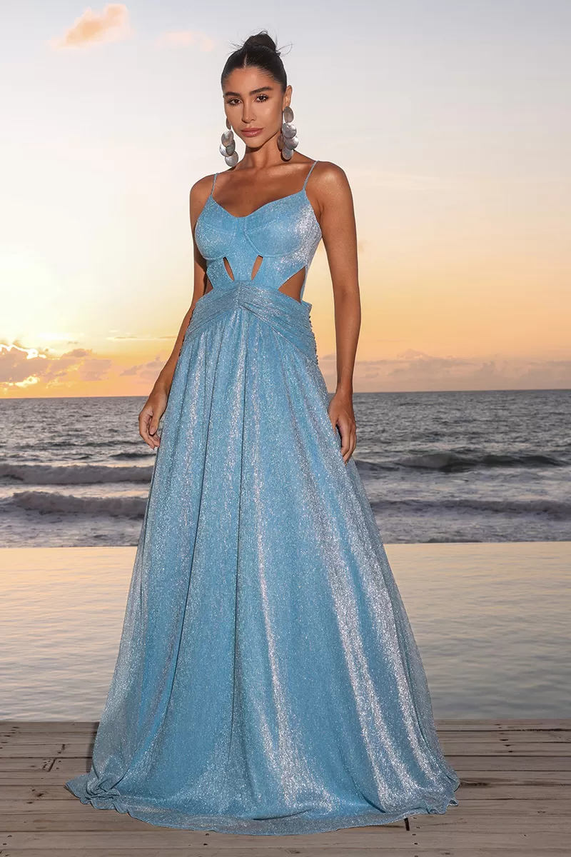 Dot Clothing - Vestido Longo Dot Clothing Mirabel Lurex Azul Serenity - 2561SERENITY