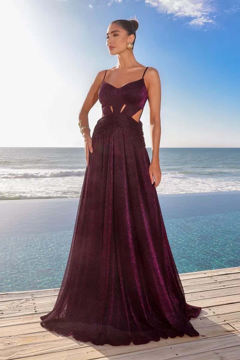 Dot Clothing - Vestido Longo Dot Clothing Mirabel Lurex Uva - 2561UVA