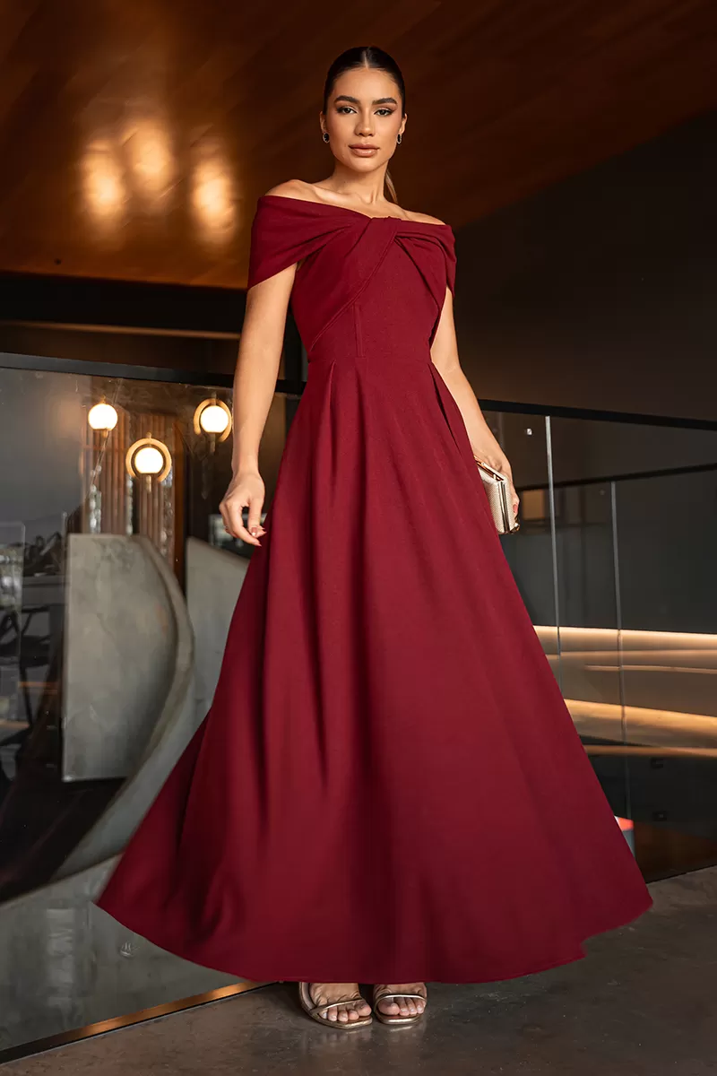 Dot Clothing - Vestido Longuete Dot Clothing Cleo Ombro a Ombro Marsala - 2644MARSALA