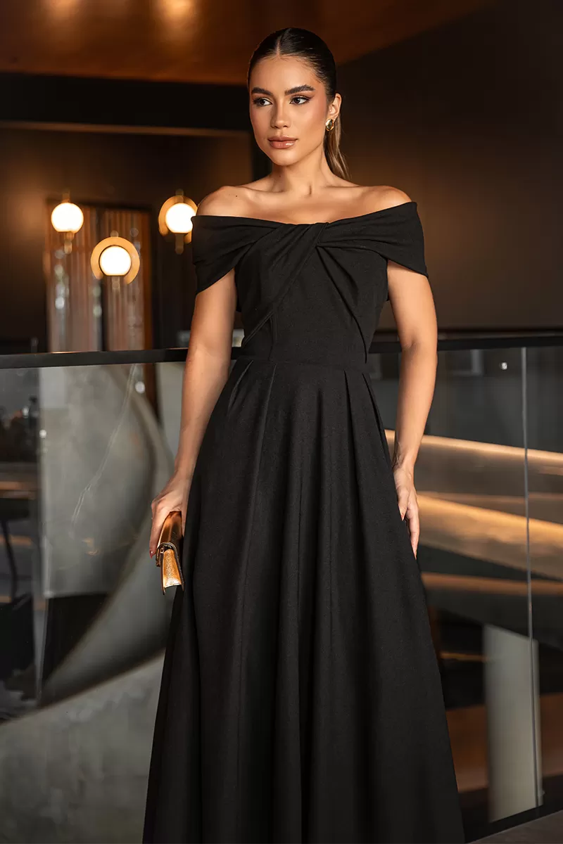 Dot Clothing - Vestido Longuete Dot Clothing Cleo Ombro a Ombro Preto - 2644PRETO