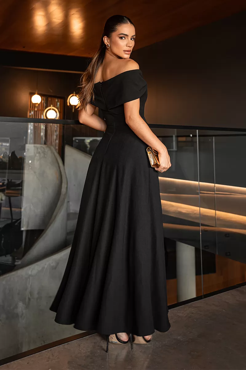 Dot Clothing - Vestido Longuete Dot Clothing Cleo Ombro a Ombro Preto - 2644PRETO