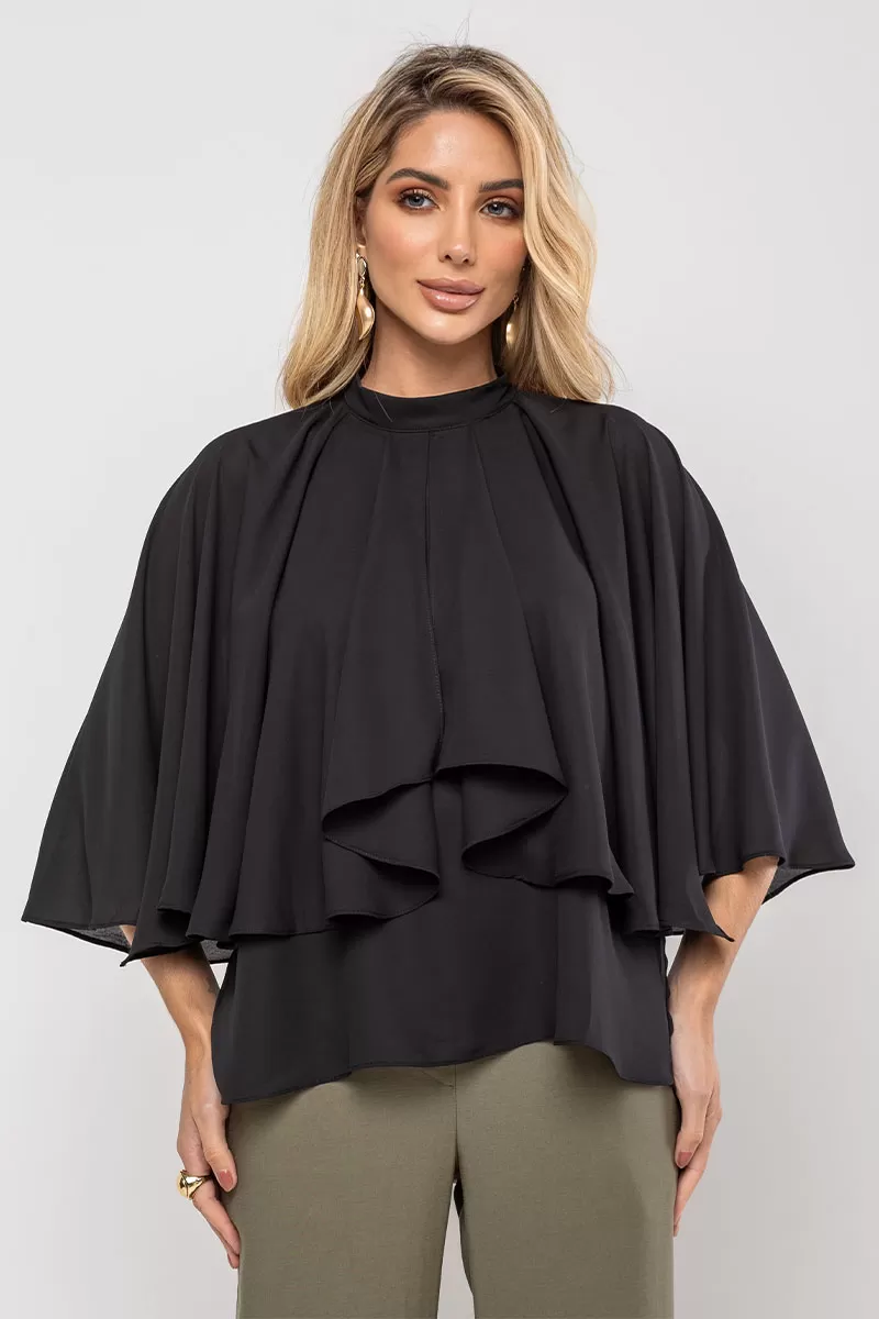 Miss Misses - Crepe Vanda Shirt Overlay with Black Button - 54516001