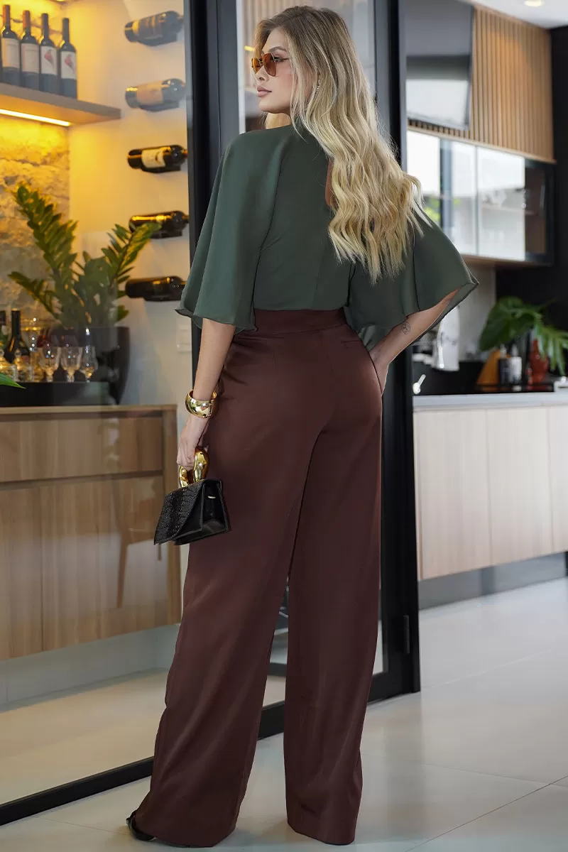 Miss Misses - Blusa Crepe Vanda Sobreposição C/ Botão Verde - 54516023